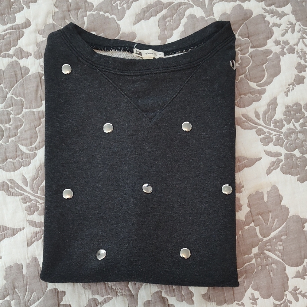 Cotton Candy  dark greyV-Neck Top with Studded Details 22" Pit To Pit 261/2 Long